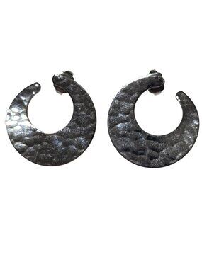 Hammered Crescent Hoop Earrings Silver Tone Modern Design Fashion Jewelry Women